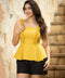 Frilled Strappy Mustard Peplum Linen Top